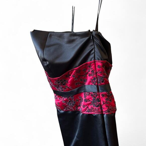 Vintage Bill Levkoff Black & Red Beaded Satin Gown Dress Plus Size 20 Y2K Formal - Picture 3 of 8